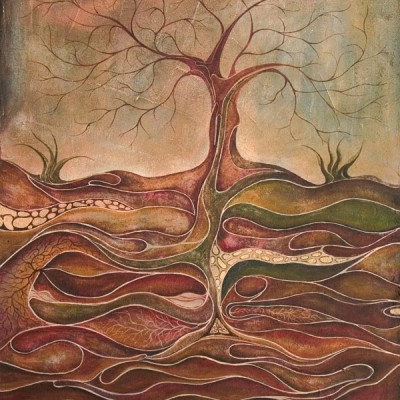 ÁRBOL DEL CORAJE.THE COURAGE TREE.  Ibiza 2005 66x81cm. Acrílico sobre lienzo de pasta. Acrylic on textured canvas.
